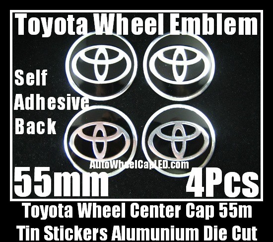 Toyota Wheel Center Caps Emblems Tin Stickers Aluminum 55mm DIE CUT 3D 4Pcs Set