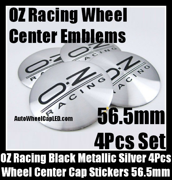 OZ Racing Wheel Center Caps 56.5mm Black with Metallic Chrome Silver Emblems Stickers 4Pcs Set