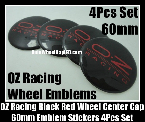 OZ Racing Wheel Center Caps 60mm Black Red Emblems Stickers 4Pcs Set Characters