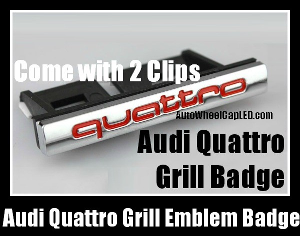 Audi Quattro Front Grill Badge Emblem Red Chrome Silver A3 A4 A5 A6 A7 A8 Q3 Q5 Q7 TT S3 S4 S5 S6 SLine