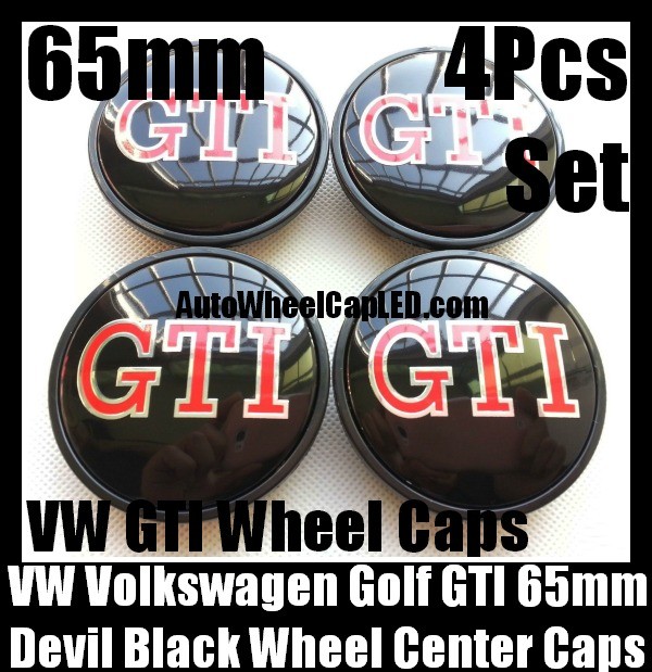 VW Volkswagen Devil Black Red GTI Wheel Center Caps Emblems 65mm 3B7 601 171 Golf Bora Jetta Polo Passat 4Pcs Set 3B7601171