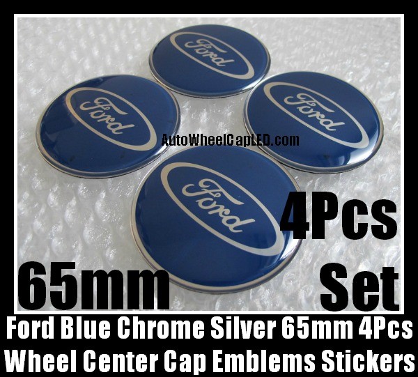 Ford Blue Chrome Silver 65mm Wheel Center Cap Emblems Stickers Aluminum Focus Fiesta Escape Mondeo 4Pcs Set