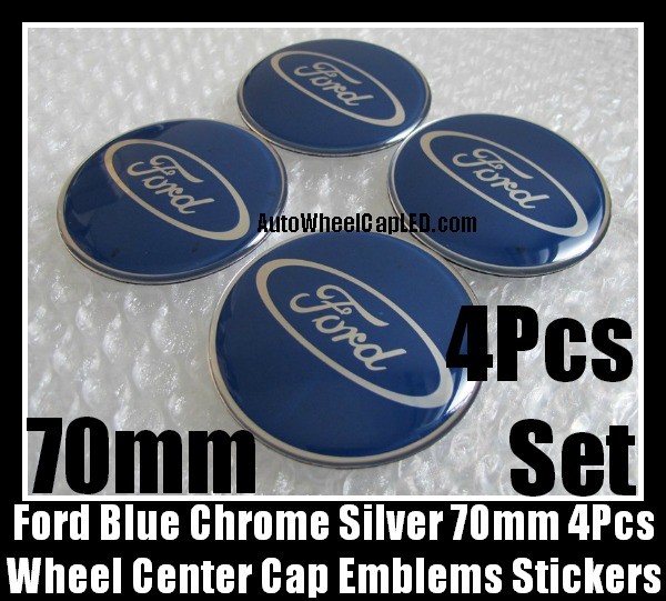 Ford Blue Chrome Silver 70mm Wheel Center Cap Emblems Stickers Aluminum Focus Fiesta Escape Mondeo 4Pcs Set