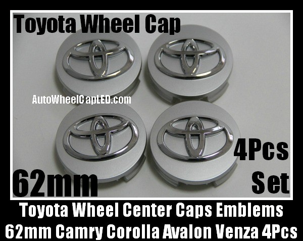 Toyota 62mm Chrome Silver Wheel Center Caps Emblems Camry Corolla Avalon Venza Prius 4Pcs Set