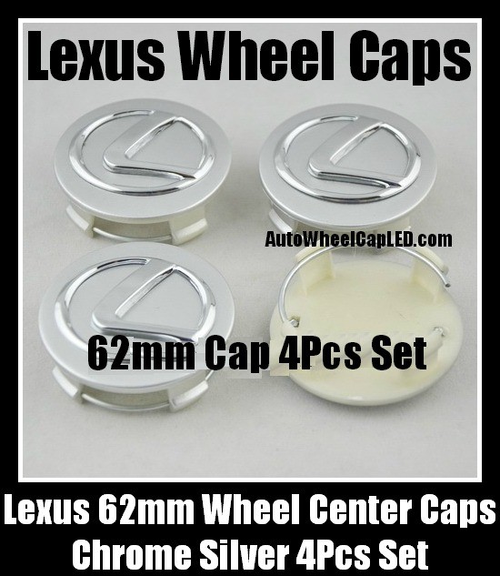 Lexus 62mm Wheel Center Emblems Caps Chrome Silver 4Pcs Set IS ES GS LS RX ES GS LS RX RX300 RX330 RX400H ES240 GS300NEW IS300 ES330 GS300, 430 LS430 RX350