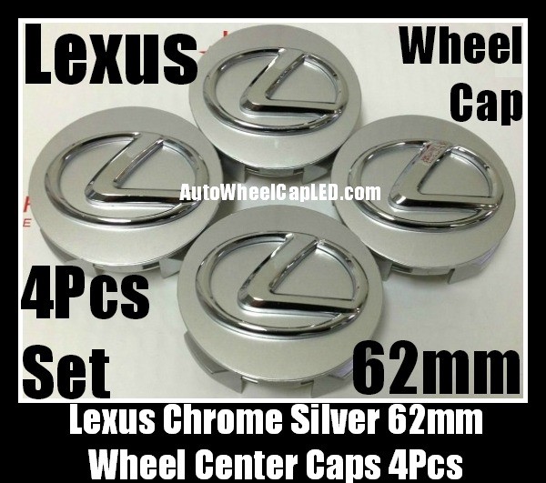 Lexus 62mm Wheel Center Emblems Caps Chrome Silver 4Pcs Set