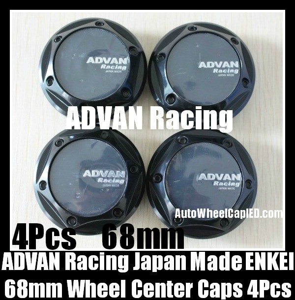ADVAN Racing Japan Made 68mm Wheel Center Emblems Hubs Caps Roundels Black Yokohama 4Pcs Set