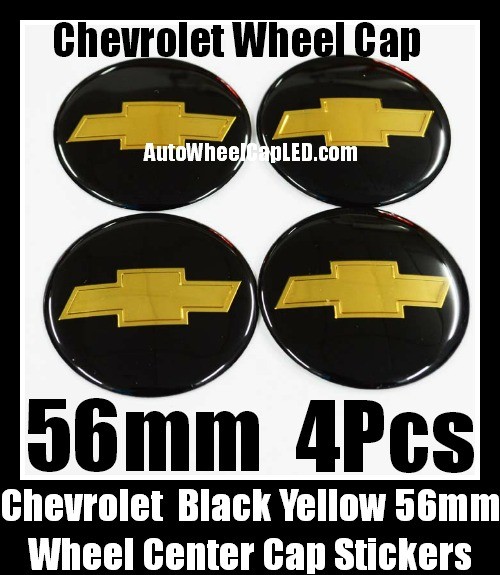 Chevrolet Chevy Black Gold Yellow Wheel Center Caps Emblems Badges Roundels Stickers 56mm 4Pcs Set
