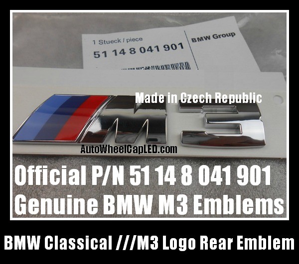 BMW Genuine ///M3 Power 3 Series Blue Red Metallic Silver Trunk Rear Boot Emblems Badges 51148041901 51 14 8 041 901 E90 E92 E93
