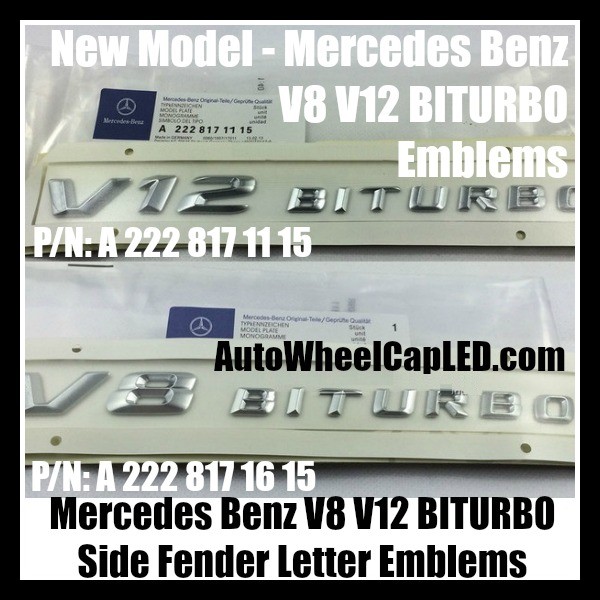 Mercedes Benz 2015 2016 New V8 V12 BITURBO Sides Fenders Letters Emblems Badges Model A 221 817 11 15 16 AMG GL GLK SL ML Class Silver