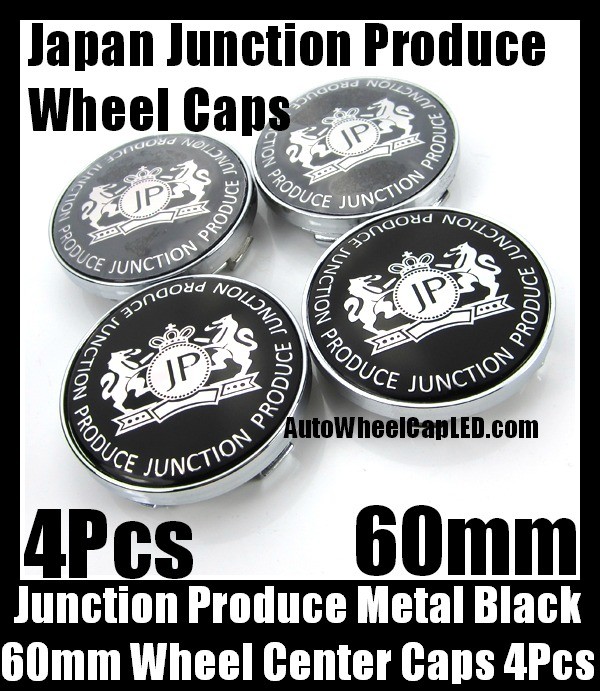 Junction Produce JP Black Wheel Center Caps 60mm 4Pcs Hubs Roundels Emblems Badges Aluminum Metal
