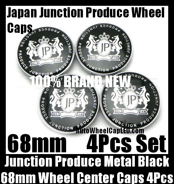 Junction Produce JP Metal Black 68mm Wheel Center Emblems Caps 4Pcs Set