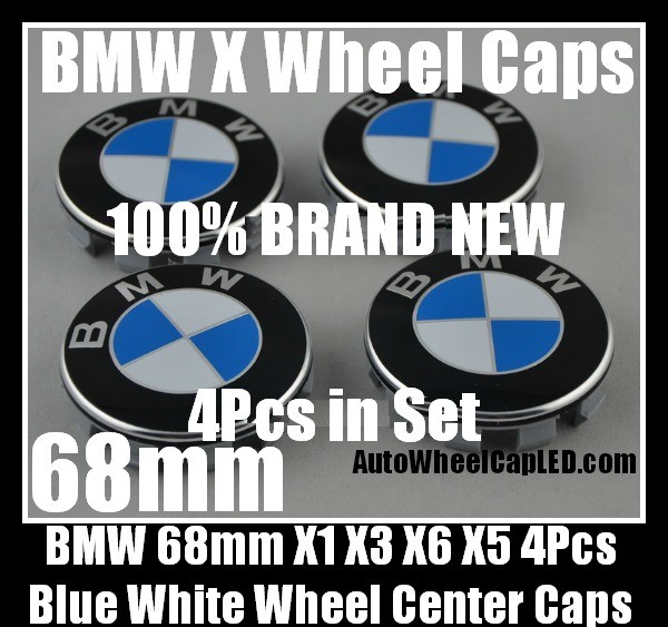 BMW X Series  X1 X3 X6 X5 68mm Wheel Center Caps Blue White 4Pcs Set