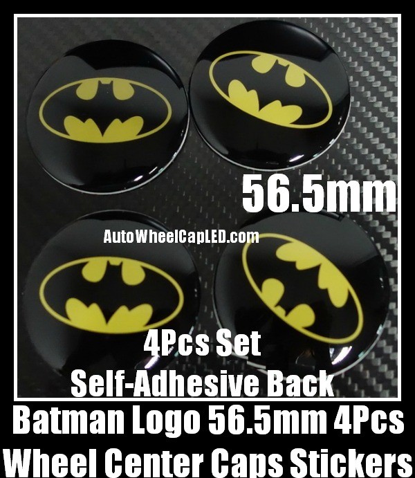 Batman Black Yellow Logo Wheel Center Caps Emblems Stickers 56.5mm 4Pcs Set