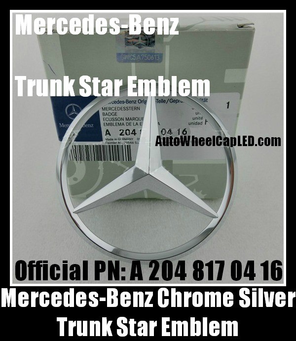 Mercedes Benz Trunk Star Emblem Badge Chrome Silver Rear Boot A 204 817 04 16 GLK Class GLK350 GLK280 GLK300 4Matic BlueTec 2048170416