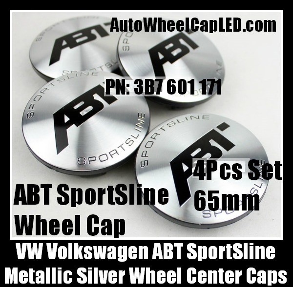 VW Volkswagen ABT SportSLine Wheel Center Caps 65mm 3B7 601 171 4Pcs Metallic Silver Golf Bora Jetta Polo Passat 3B7601171