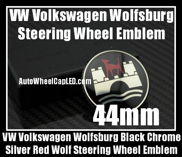 VW Volkswagen Wolfsburg Black Chrome Silver Red Wolf 44mm Steering Wheel Horn Emblem