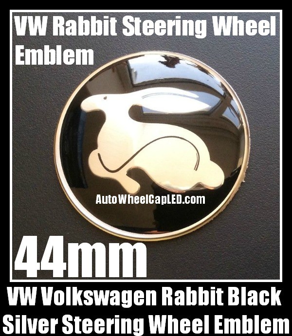 VW Volkswagen Rabbit Black Chrome Silver 44mm Steering Wheel Horn Emblem