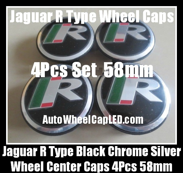 Jaguar R Type Black Chrome Silver 58mm Wheel Center Caps Emblems 4Pcs Set XF XK XJ F X Type XJS XJ6 XJ8 XJX J8 XK8 XK8