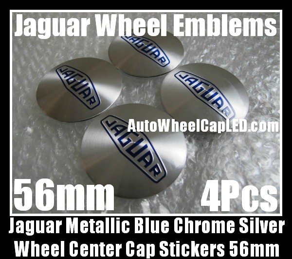 Jaguar Blue Chrome Silver 56mm Wheel Center Caps Emblems Stickers 4Pcs Set XF XK XJ F X Type XJS XJ6 XJ8 XJX J8 XK8 XK8