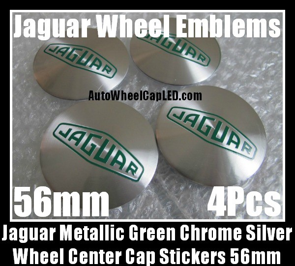 Jaguar Green Chrome Silver 56mm Wheel Center Caps Emblems Stickers 4Pcs Set XF XK XJ F X Type XJS XJ6 XJ8 XJX J8 XK8 XK8