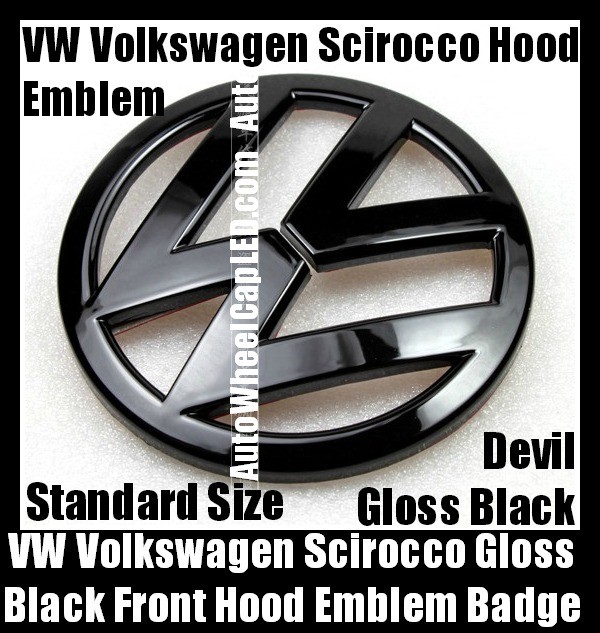 VW Volkswagen Scirocco Gloss Devil Black Front Hood Emblem Badge 11cm