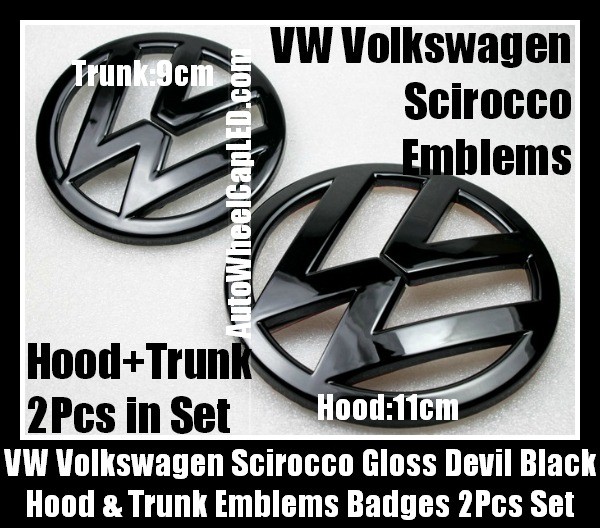 VW Volkswagen Scirocco Gloss Devil Black Front Hood Rear Trunk Emblems Bonnet Boot Badges 2Pcs Set