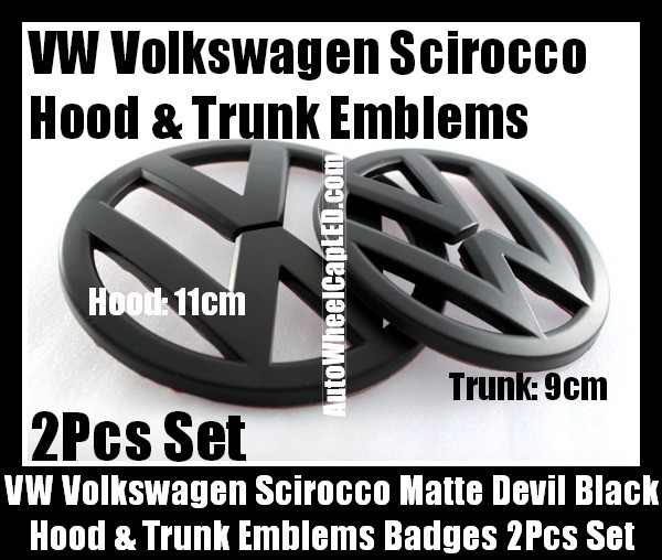 VW Volkswagen Scirocco Matte Devil Black Front Hood Rear Trunk Emblems Bonnet Boot Badges 2Pcs Set