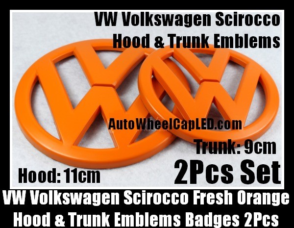 VW Volkswagen Scirocco Fresh Orange Front Hood Rear Trunk Emblems Badges 2Pcs Set