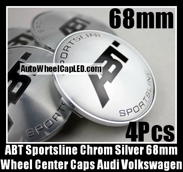 ABT Sportsline Wheel Center Caps 68mm Roundels Chrome Silver 4Pcs Set Volkswagen Audi A4 A5 A6 A8 Golf Jetta