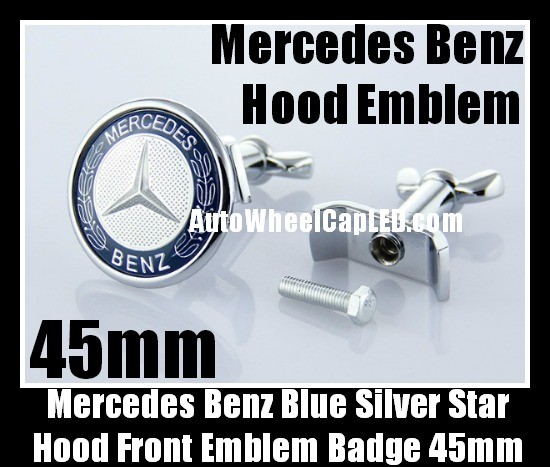Mercedes Benz Blue Silver Star Hood Badge Emblem 45mm Class W E S C CLK SLK Series