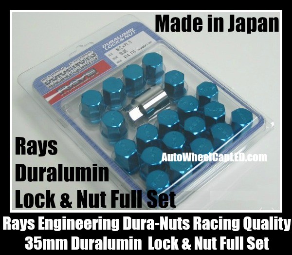 Rays Volk Racing Metallic Blue Lock Lug Dura Nuts Duralumin Wheels Rims 35mm M12x P1.5 P1.25 Pitch Rims Forged Japan Engineering