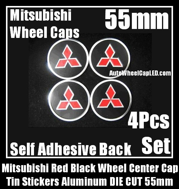 Mitsubishi Red Black Wheel Center Cap Tin Stickers Aluminum 55mm DIE CUT 3D 4Pcs Set