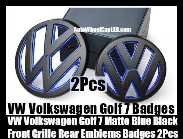 VW Volkswagen Golf 7 Matte Blue Black Front Grille Hood Rear Trunk Emblems Badges 2Pcs Set Bumper