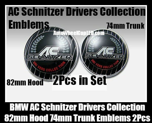 BMW AC Schnitzer Drivers Collection Emblems Badge Hood 82mm Trunk 74mm Bonnet Boot 2Pcs Set