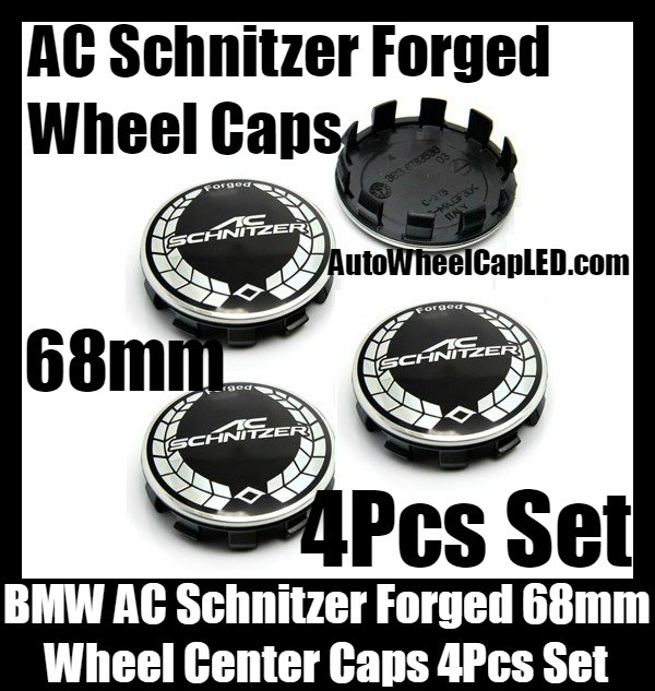 BMW AC Schnitzer Forged Wheel Center Caps 68mm 4Pcs Set Roundels 10 Clips Aluminum Metal