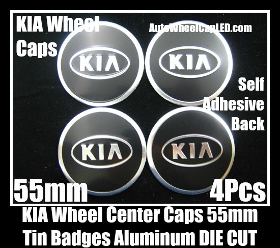 KIA Wheel Center Caps Emblems Tin Stickers Aluminum 55mm DIE CUT Roundels 3D 4Pcs Set