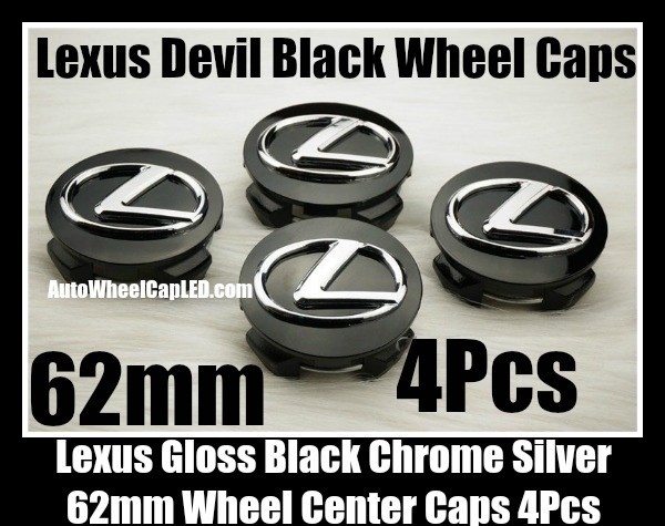 Lexus Gloss Black 62mm Wheel Center Emblems Caps Chrome Silver 4Pcs IS ES GS LS RX ES GS LS RX RX300 RX330 RX400H ES240 GS300NEW IS300 ES330 GS300, 430 LS430 RX350