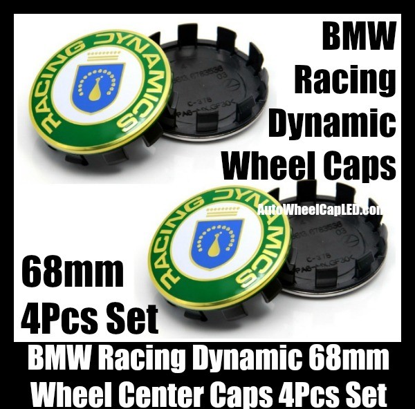 BMW Racing Dynamic Wheel Center Caps 68mm 4Pcs Hubs Roundels Emblems Badges 10 Clips Aluminum Metal