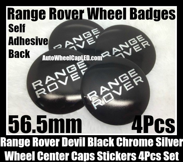 Range Rover Black Chrome Silver Wheel Center Caps Emblems Stickers 56.5mm Roundels Curve Aluminum Alloy 4Pcs Land