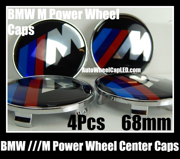BMW ///M Power Wheel Center Caps 68mm Emblems Roundels Badges Blue Red Stripes 4Pcs M3 M5 M6 Curve