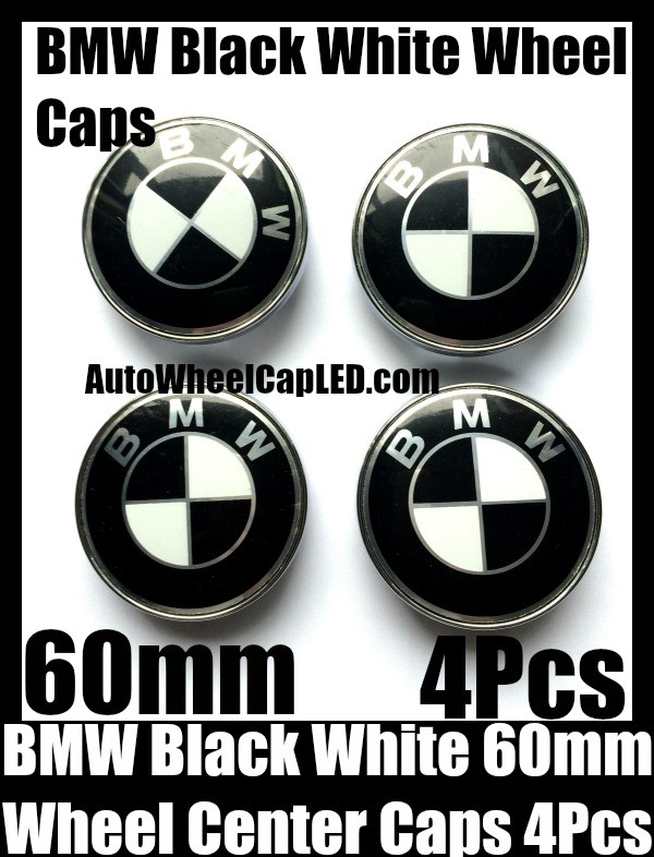 BMW Black White Wheel Center Hubs Caps 60mm 4Pcs Roundels Emblems Badges Curve Metal Aluminium