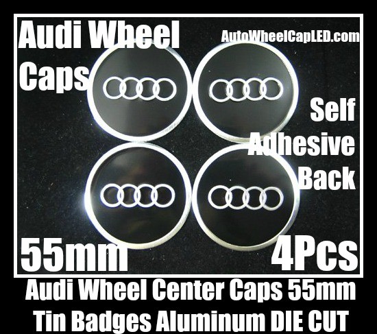 AUDI Wheel Center Caps Emblems Tin Stickers Aluminum 55mm DIE CUT Roundels 3D 4Pcs Set