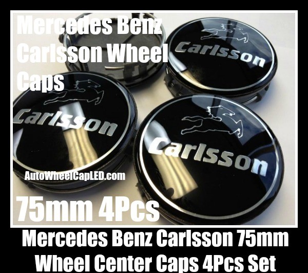 Carlsson Mercedes Benz Devil Black Chrome Silver Wheel Center Caps 75mm Hubs Emblems Badges CLK ML GL SL CL E C S Class 4Pcs