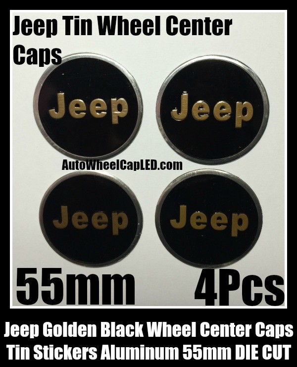 Jeep Wheel Center Cap Tin Stickers Aluminum 55mm DIE CUT Roundels 3D 4Pcs Set