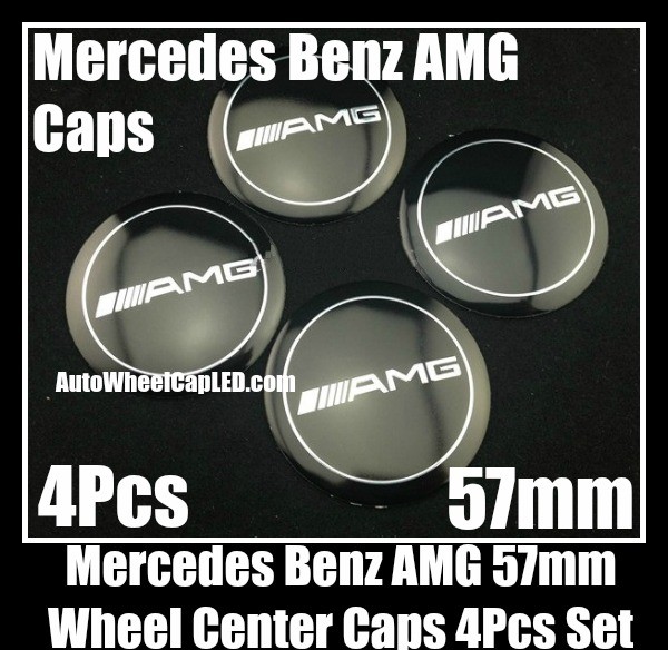 AMG Mercedes Benz Black Wheel Center Caps Emblems Hubs Badges 57mm Roundels Stickers 4Pcs