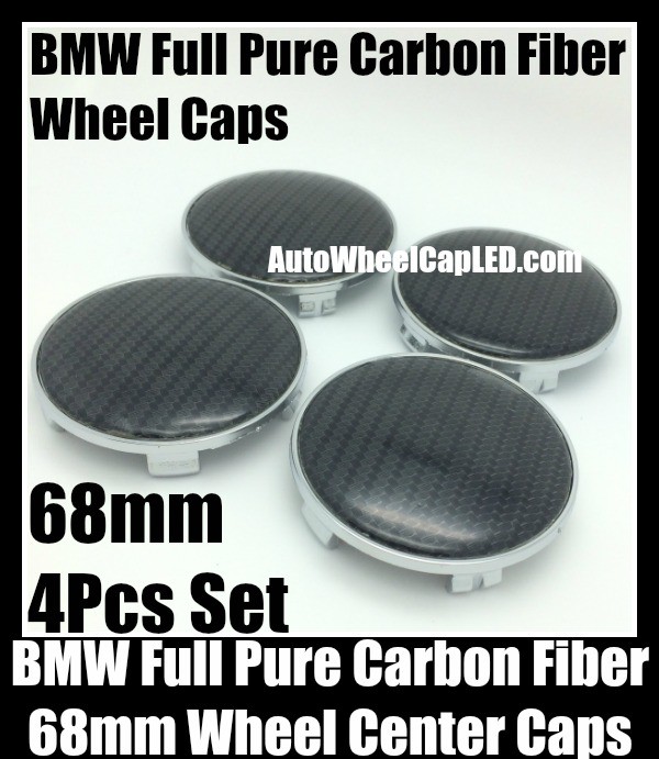 BMW Full Pure Carbon Fiber 68mm Black Wheel Center Caps Emblems Badges Roundels 4Pcs