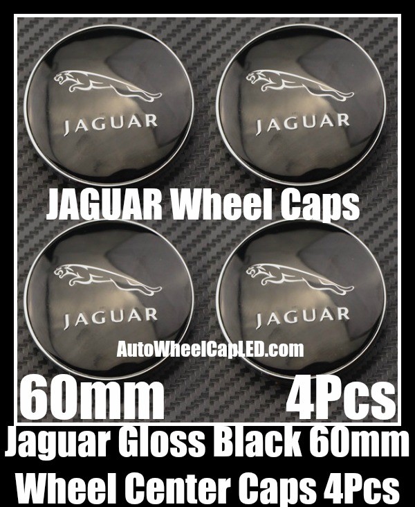 Jaguar Black Chrome Silver 60mm Wheel Center Caps Emblems 4Pcs Set XF XK XJ F X Type XJS XJ6 XJ8 XJX J8 XK8 XK8