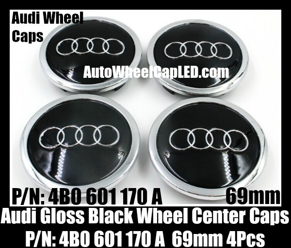 Audi 69mm Gloss Black Wheel Center Emblems Caps 4B0 601 170 A 3.0T 2.0T A3 A4 A5 A6 A7 A8 Q3 Q5 Q7 TT A4L A6L 4B0601170A