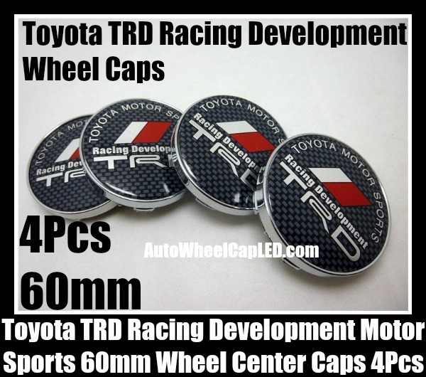 Toyota TRD Racing Development Wheel Center Hubs Caps 60mm Motor Sports 4Pcs Roundels Emblems Badges White Red Stripes Black Gray Squares Checkers